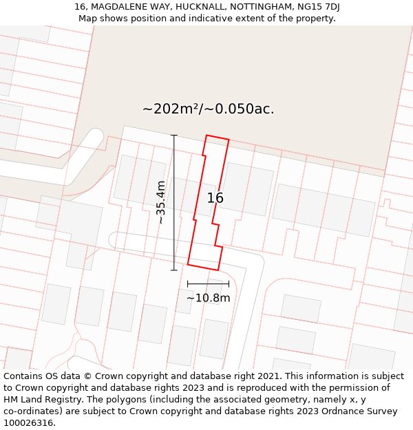 16, MAGDALENE WAY, HUCKNALL, NOTTINGHAM, NG15 7DJ: Plot and title map