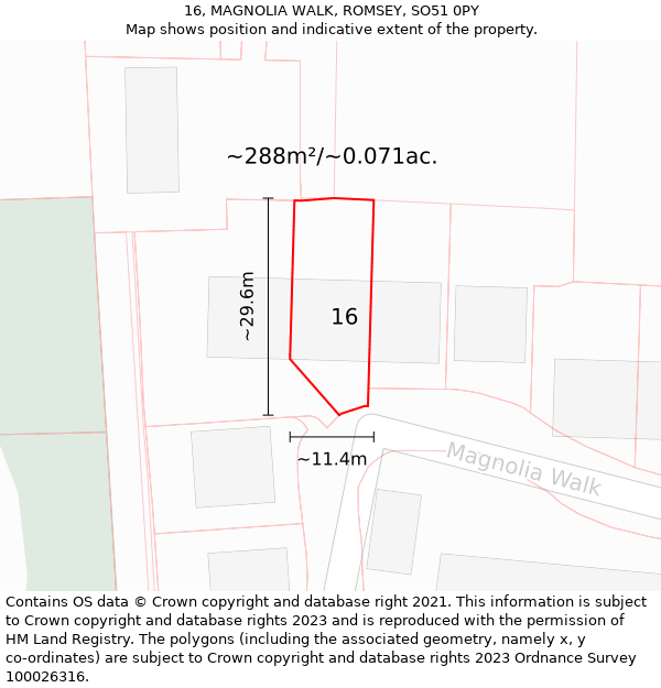 16, MAGNOLIA WALK, ROMSEY, SO51 0PY: Plot and title map