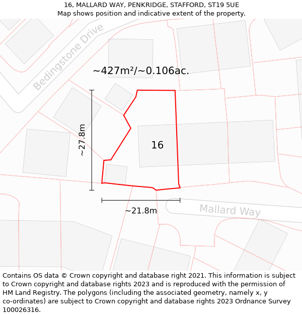 16, MALLARD WAY, PENKRIDGE, STAFFORD, ST19 5UE: Plot and title map