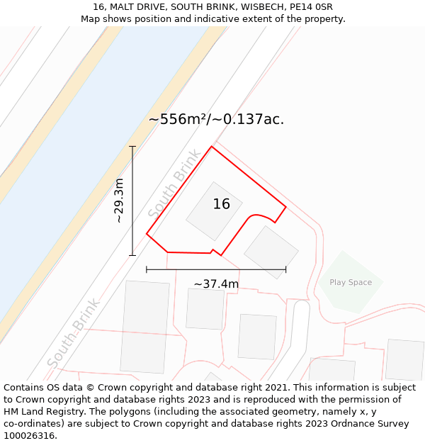 16, MALT DRIVE, SOUTH BRINK, WISBECH, PE14 0SR: Plot and title map