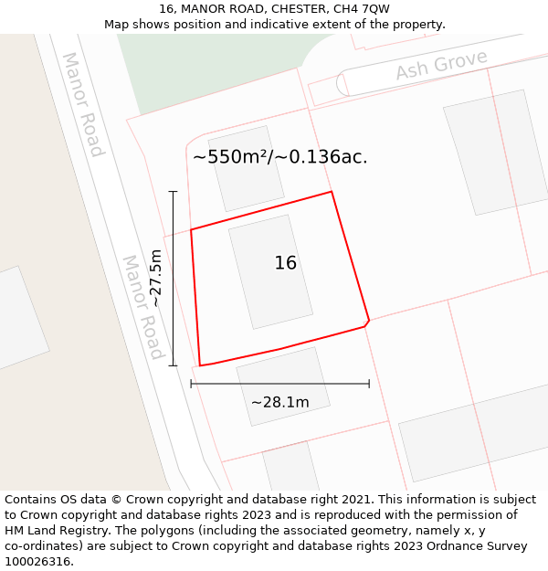 16, MANOR ROAD, CHESTER, CH4 7QW: Plot and title map