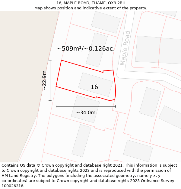 16, MAPLE ROAD, THAME, OX9 2BH: Plot and title map