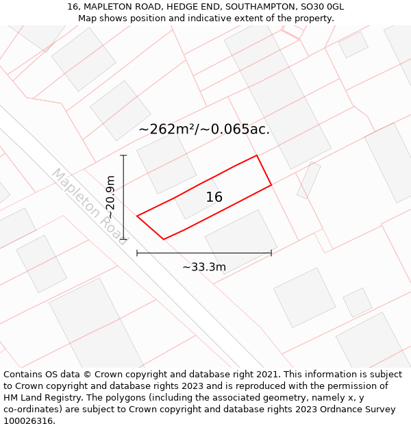 16, MAPLETON ROAD, HEDGE END, SOUTHAMPTON, SO30 0GL: Plot and title map