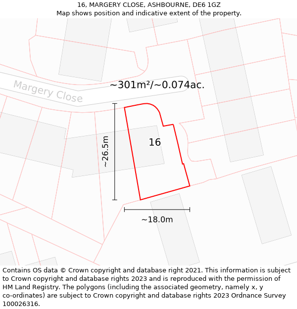 16, MARGERY CLOSE, ASHBOURNE, DE6 1GZ: Plot and title map