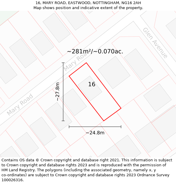 16, MARY ROAD, EASTWOOD, NOTTINGHAM, NG16 2AH: Plot and title map