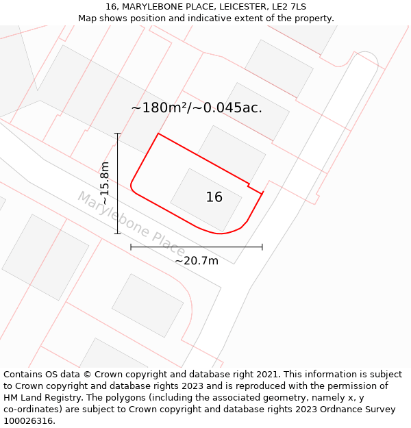 16, MARYLEBONE PLACE, LEICESTER, LE2 7LS: Plot and title map