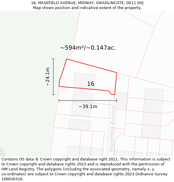 16, MASEFIELD AVENUE, MIDWAY, SWADLINCOTE, DE11 0HJ: Plot and title map