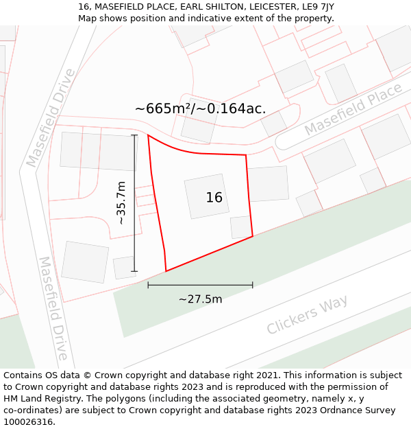 16, MASEFIELD PLACE, EARL SHILTON, LEICESTER, LE9 7JY: Plot and title map