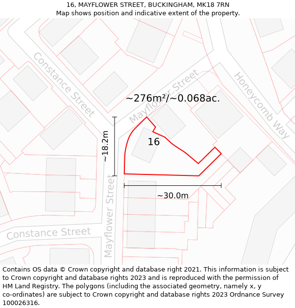 16, MAYFLOWER STREET, BUCKINGHAM, MK18 7RN: Plot and title map