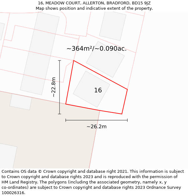 16, MEADOW COURT, ALLERTON, BRADFORD, BD15 9JZ: Plot and title map