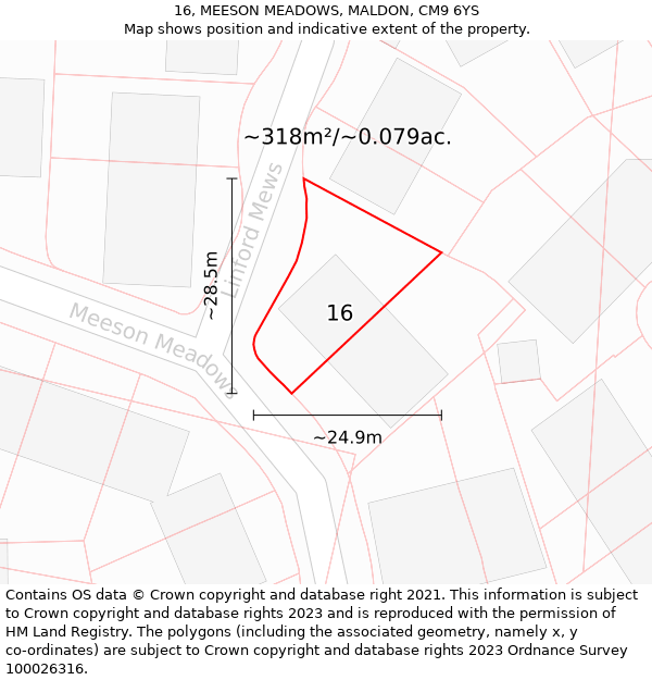 16, MEESON MEADOWS, MALDON, CM9 6YS: Plot and title map