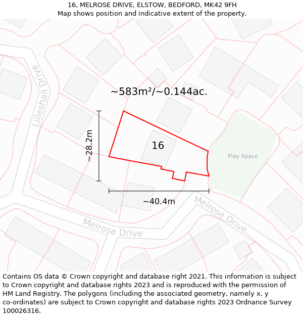 16, MELROSE DRIVE, ELSTOW, BEDFORD, MK42 9FH: Plot and title map