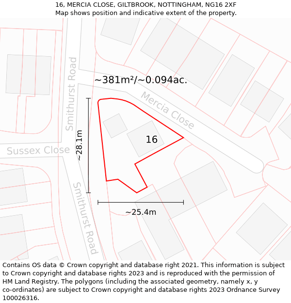 16, MERCIA CLOSE, GILTBROOK, NOTTINGHAM, NG16 2XF: Plot and title map