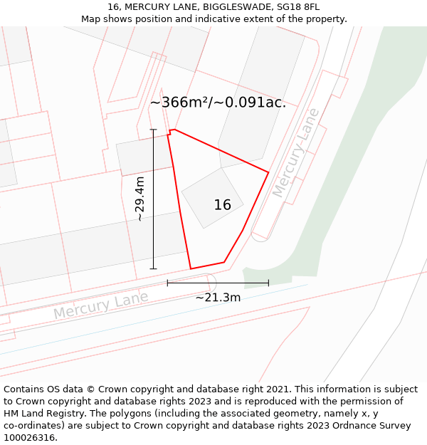 16, MERCURY LANE, BIGGLESWADE, SG18 8FL: Plot and title map