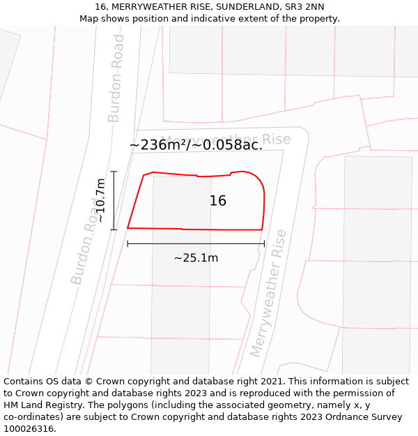 16, MERRYWEATHER RISE, SUNDERLAND, SR3 2NN: Plot and title map