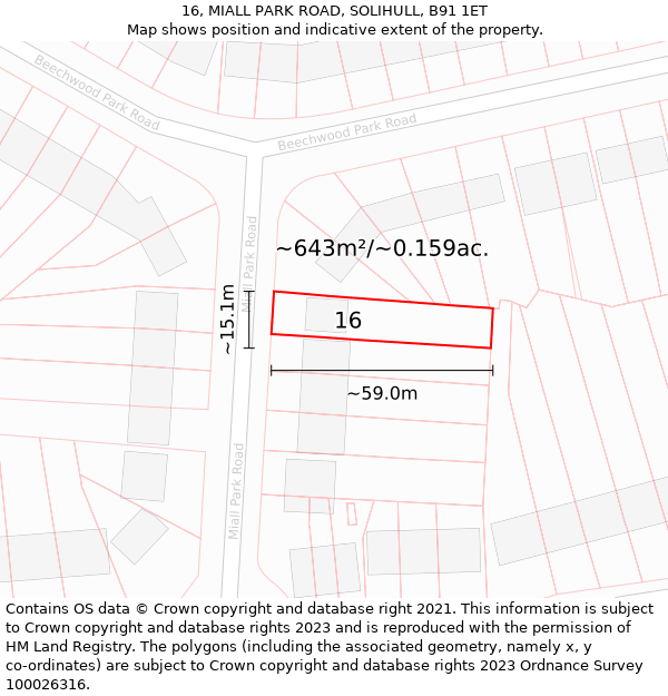 16, MIALL PARK ROAD, SOLIHULL, B91 1ET: Plot and title map