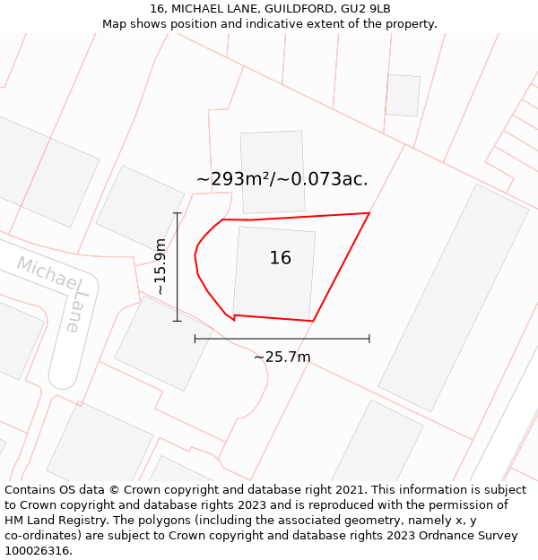 16, MICHAEL LANE, GUILDFORD, GU2 9LB: Plot and title map