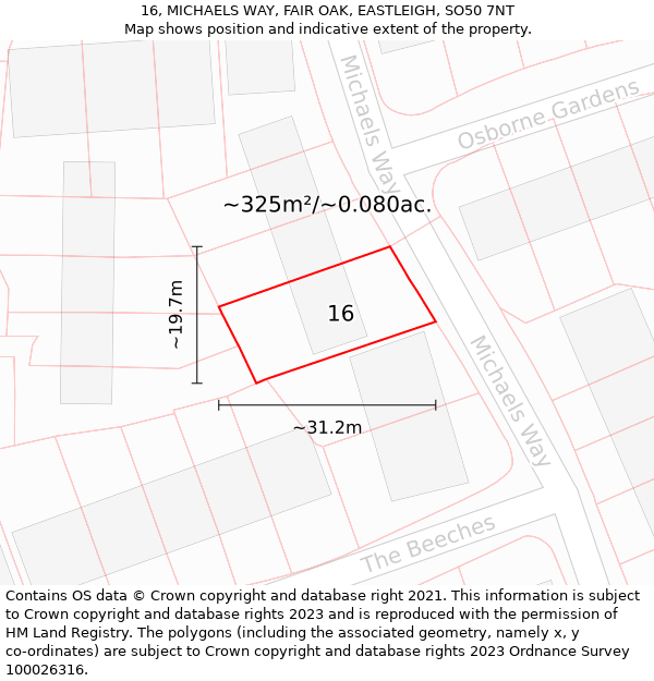 16, MICHAELS WAY, FAIR OAK, EASTLEIGH, SO50 7NT: Plot and title map