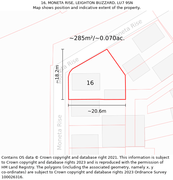 16, MONETA RISE, LEIGHTON BUZZARD, LU7 9SN: Plot and title map