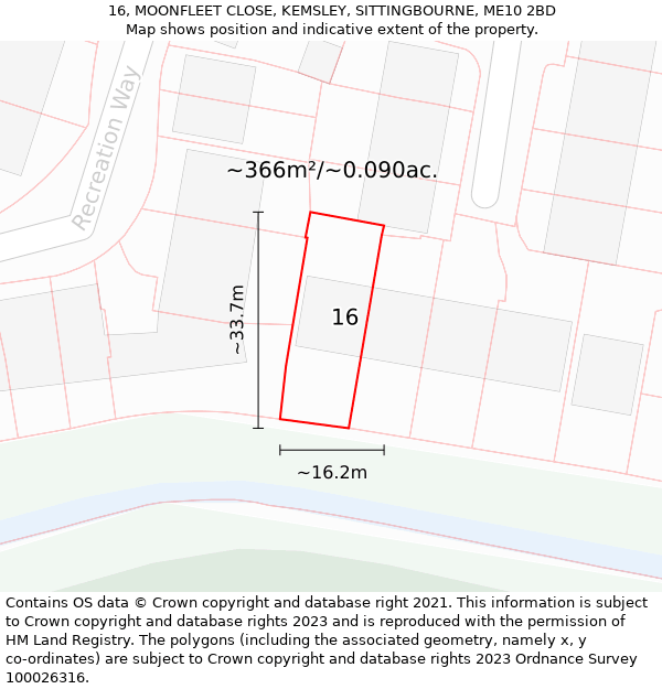 16, MOONFLEET CLOSE, KEMSLEY, SITTINGBOURNE, ME10 2BD: Plot and title map