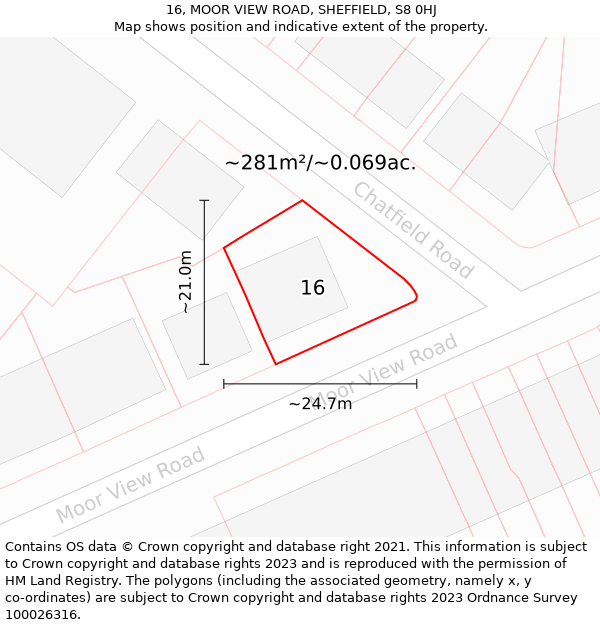 16, MOOR VIEW ROAD, SHEFFIELD, S8 0HJ: Plot and title map