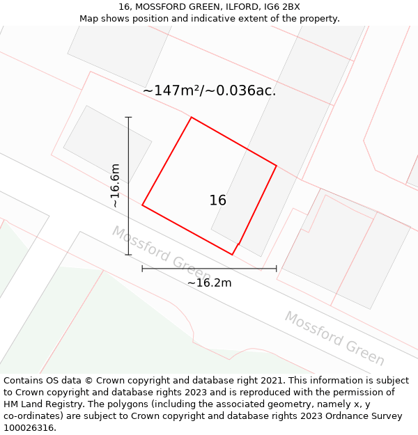 16, MOSSFORD GREEN, ILFORD, IG6 2BX: Plot and title map