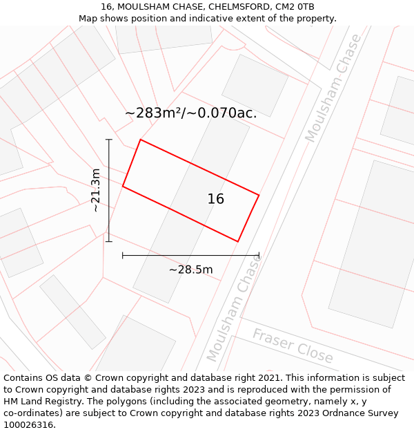 16, MOULSHAM CHASE, CHELMSFORD, CM2 0TB: Plot and title map
