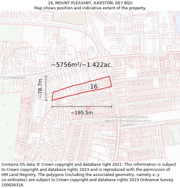 16, MOUNT PLEASANT, ILKESTON, DE7 8QU: Plot and title map