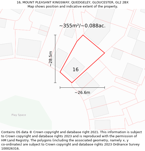 16, MOUNT PLEASANT KINGSWAY, QUEDGELEY, GLOUCESTER, GL2 2BX: Plot and title map