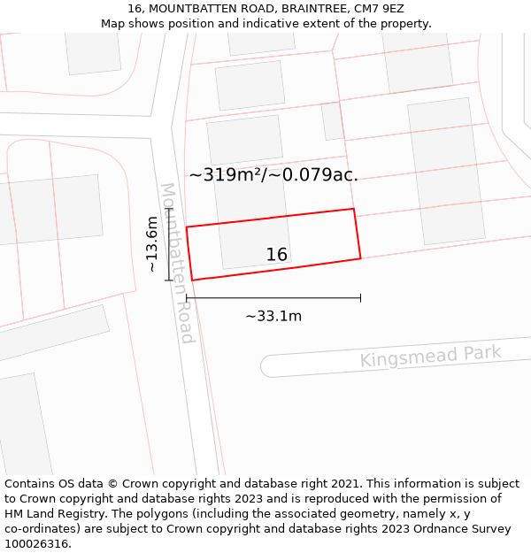 16, MOUNTBATTEN ROAD, BRAINTREE, CM7 9EZ: Plot and title map