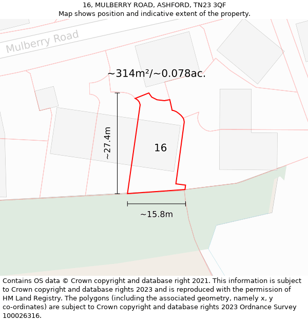 16, MULBERRY ROAD, ASHFORD, TN23 3QF: Plot and title map