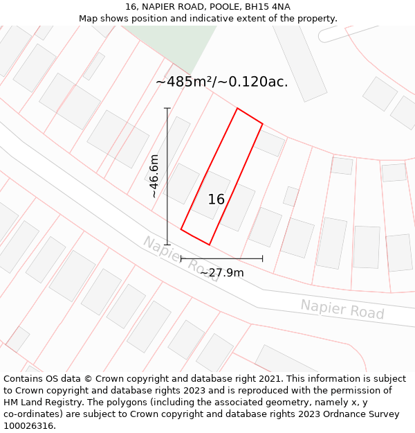 16, NAPIER ROAD, POOLE, BH15 4NA: Plot and title map