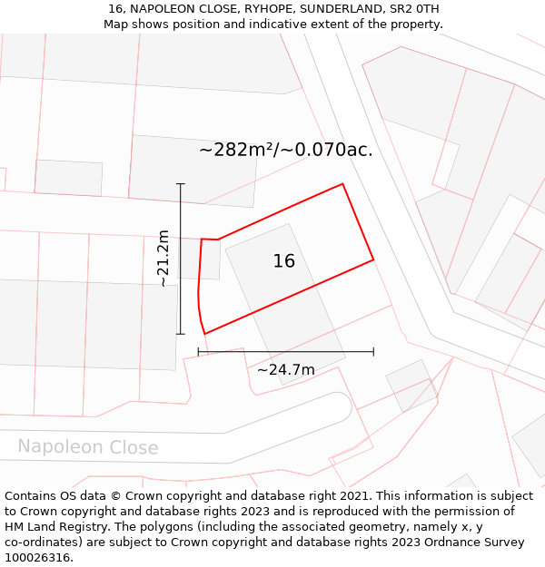 16, NAPOLEON CLOSE, RYHOPE, SUNDERLAND, SR2 0TH: Plot and title map