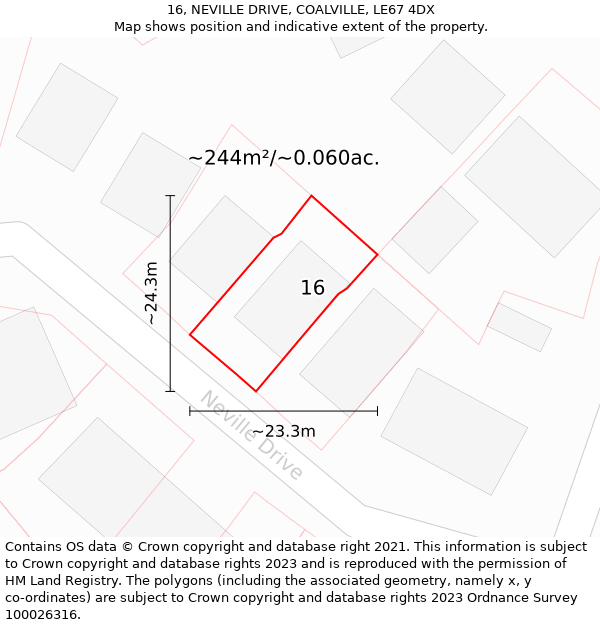 16, NEVILLE DRIVE, COALVILLE, LE67 4DX: Plot and title map