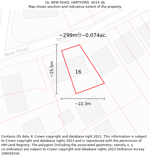 16, NEW ROAD, HERTFORD, SG14 3JL: Plot and title map