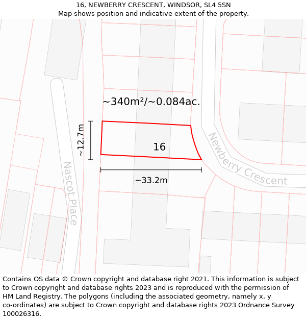 16, NEWBERRY CRESCENT, WINDSOR, SL4 5SN: Plot and title map