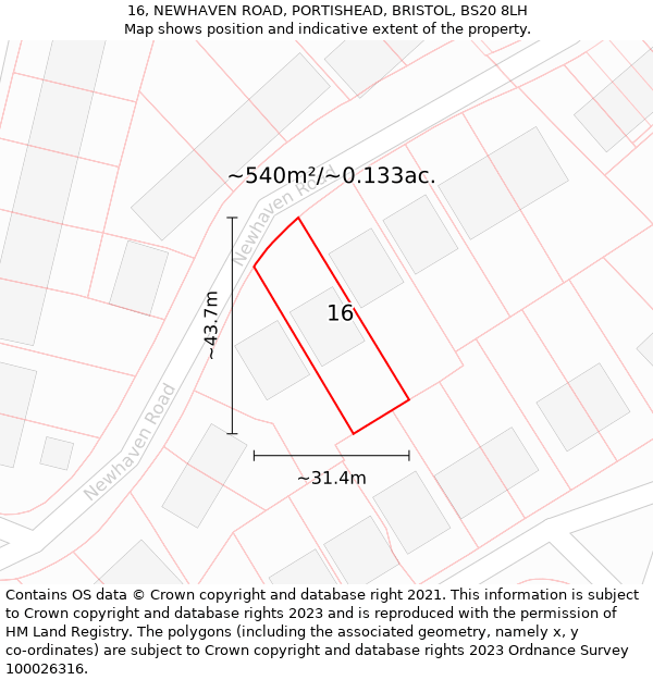 16, NEWHAVEN ROAD, PORTISHEAD, BRISTOL, BS20 8LH: Plot and title map