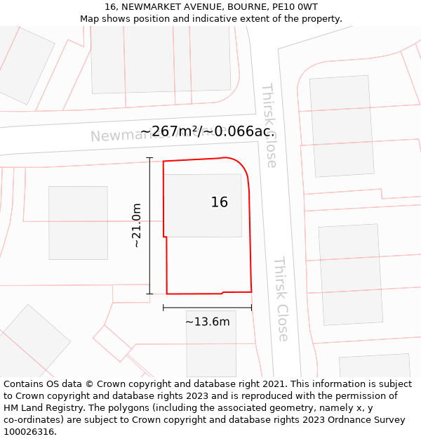 16, NEWMARKET AVENUE, BOURNE, PE10 0WT: Plot and title map