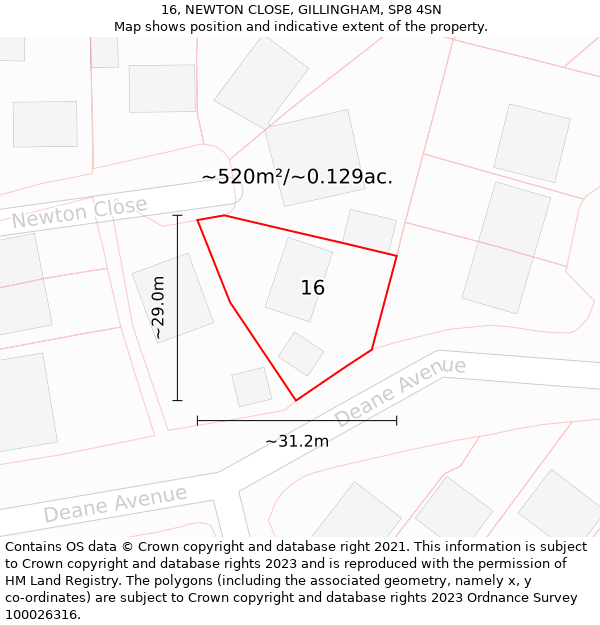 16, NEWTON CLOSE, GILLINGHAM, SP8 4SN: Plot and title map