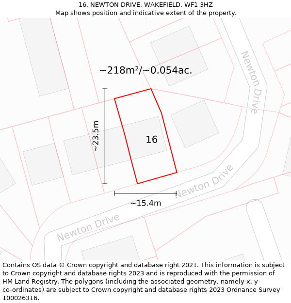 16, NEWTON DRIVE, WAKEFIELD, WF1 3HZ: Plot and title map