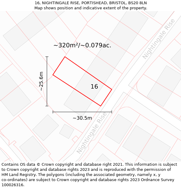 16, NIGHTINGALE RISE, PORTISHEAD, BRISTOL, BS20 8LN: Plot and title map