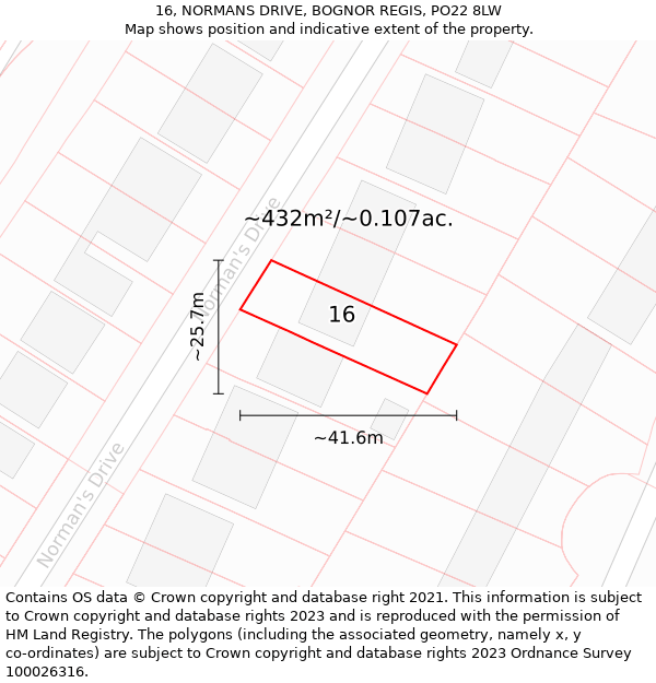 16, NORMANS DRIVE, BOGNOR REGIS, PO22 8LW: Plot and title map