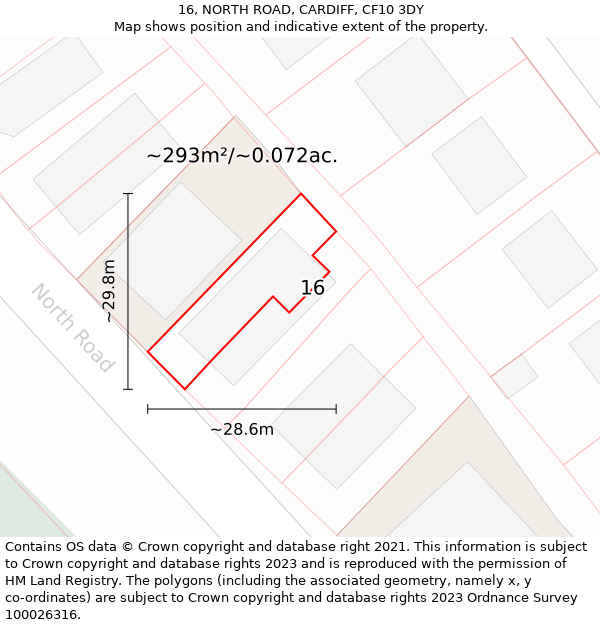 16, NORTH ROAD, CARDIFF, CF10 3DY: Plot and title map
