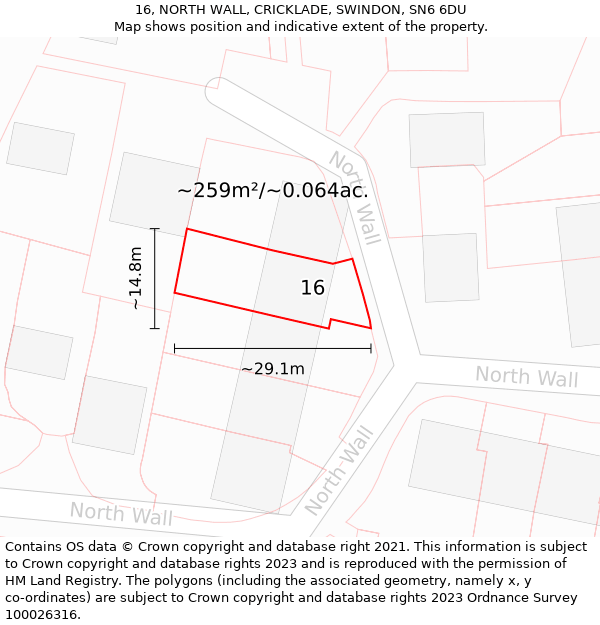 16, NORTH WALL, CRICKLADE, SWINDON, SN6 6DU: Plot and title map