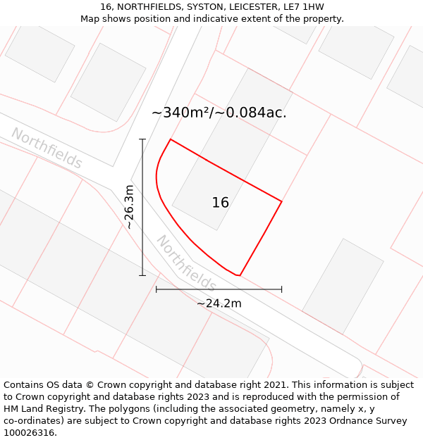 16, NORTHFIELDS, SYSTON, LEICESTER, LE7 1HW: Plot and title map
