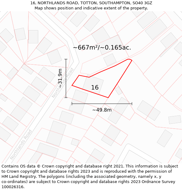 16, NORTHLANDS ROAD, TOTTON, SOUTHAMPTON, SO40 3GZ: Plot and title map