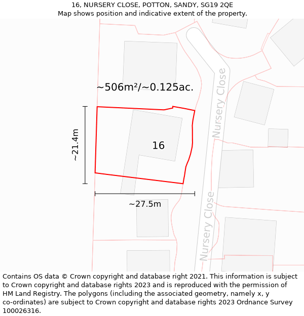 16, NURSERY CLOSE, POTTON, SANDY, SG19 2QE: Plot and title map