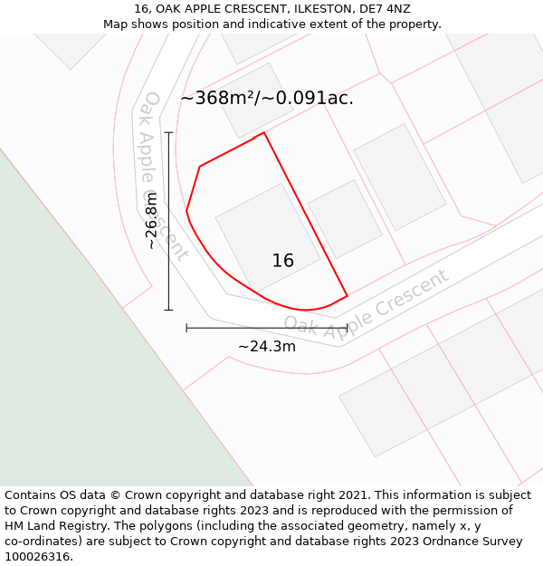 16, OAK APPLE CRESCENT, ILKESTON, DE7 4NZ: Plot and title map