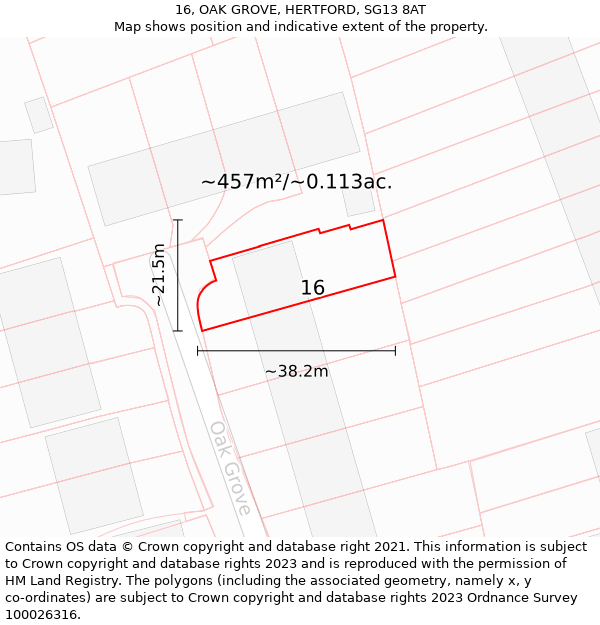 16, OAK GROVE, HERTFORD, SG13 8AT: Plot and title map