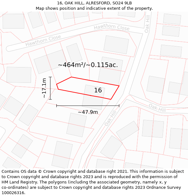 16, OAK HILL, ALRESFORD, SO24 9LB: Plot and title map